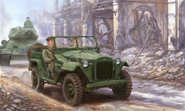 Склеиваемая пластиковая модель советский военный легковой автомобиль. Масштаб 1:35 - фото 1