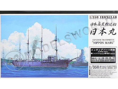 Склеиваемая пластиковая модель Япоский корабль Nippon Maru + деревянная палуба. Масштаб 1:350 - фото 1