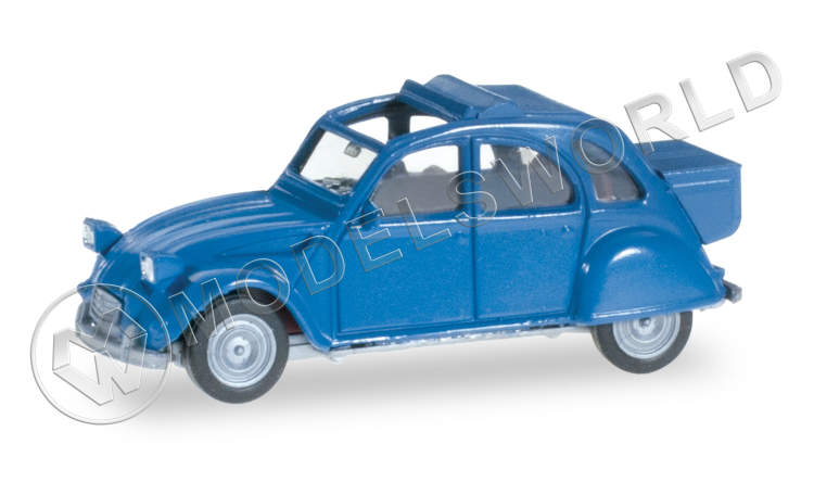 Модель автомобиля Citroen 2 CV with Queue, ярко-голубой. H0 1:87 - фото 1