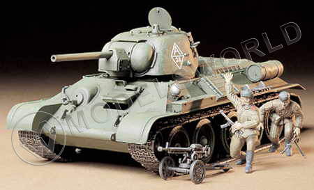 Склеиваемая пластиковая модель танка T-34/76 ChTZ (Челябинский тракторный завод) обр. 1943 с 2 фигурами. Масштаб 1:35 - фото 1
