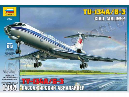 Склеиваемая пластиковая модель авиалайнера Ту-134 А/Б-3. Масштаб 1:144