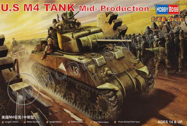 Склеиваемая пластиковая модель U.S M4 Tank Mid-Production. Масштаб 1:48 - фото 1